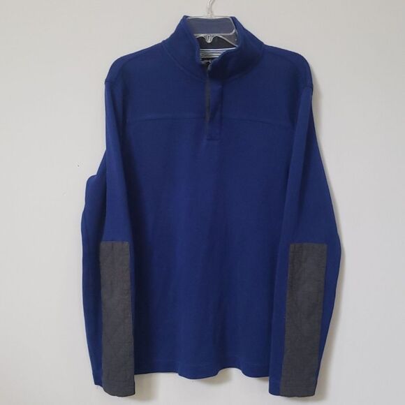 Banana Republic Sweater Mens sz L Blue Rib Knit All Cotton Pullover 1/4 Zip - Picture 1 of 9